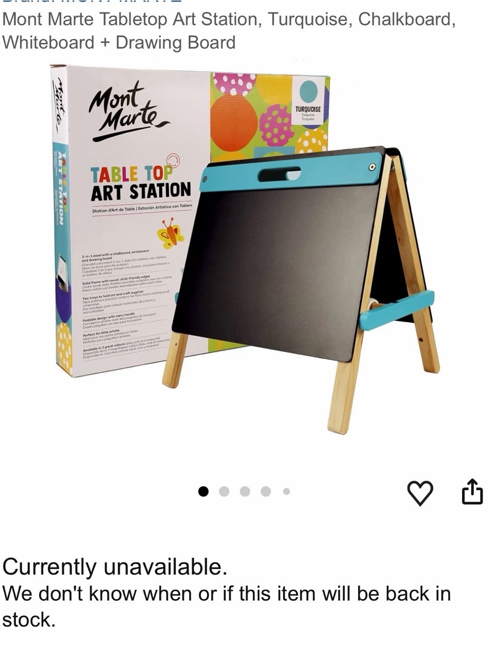Mont Marte Kids Tabletop Art Station in Turquoise - Chalkboard & Whiteboard